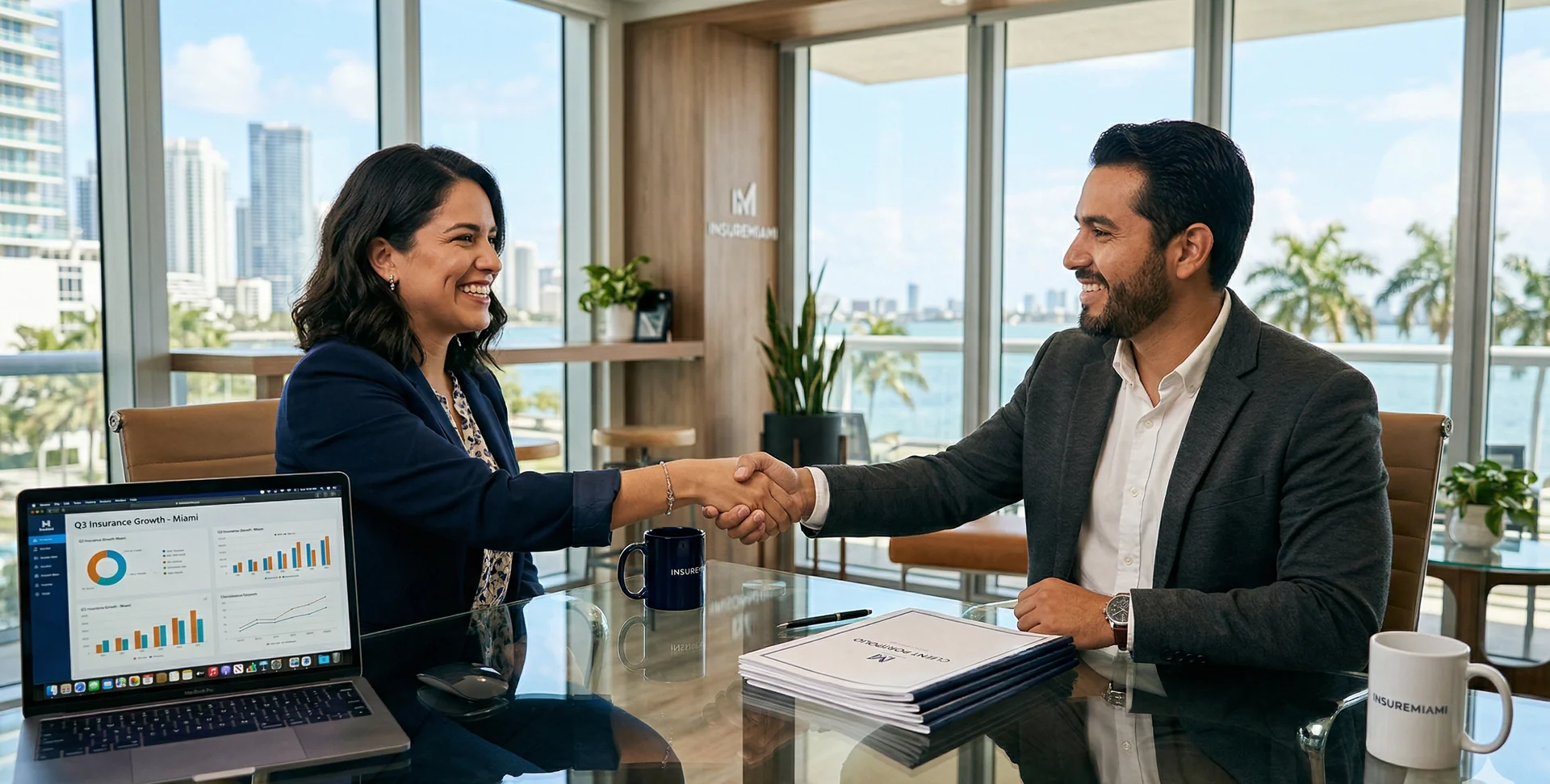 Dos agentes de seguros en reunión de negocios en South Florida